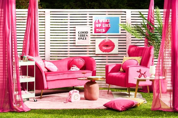 Photo of pink home décor to illustrate the Barbiecore trend.